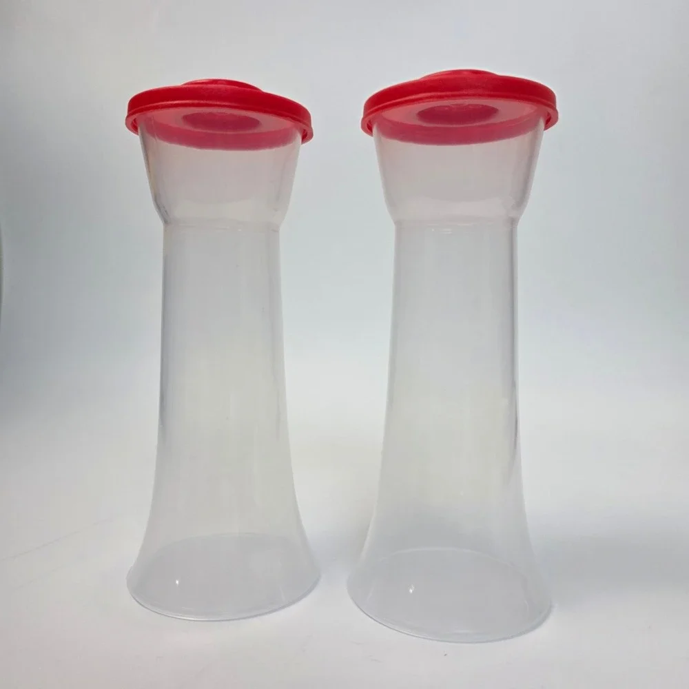 Hourglass Salt and Pepper Shakers Plastic Set Clear Red Flip Top Seals NEW